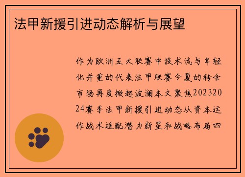 法甲新援引进动态解析与展望
