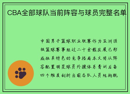 CBA全部球队当前阵容与球员完整名单